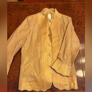 Roaman's Perforated Tan 100% Leather Blazer - Vintage / Plus Size 18W